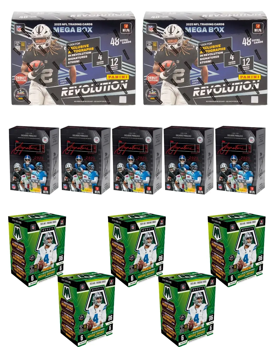 #782 12 box PYT Break Topps Signature Class, Mosaic & Revolution Football