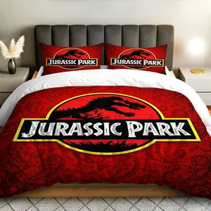 3PCS Duvet Cover Set, 1 Duvet+2 Pillowcases(Without filler), Dinosaur Movie Adventure Wilderness Prehistoric theme, Holiday bedding set, T-Rex Pattern Suitable for decoration Bedroom Dormitory Game Room Studio.