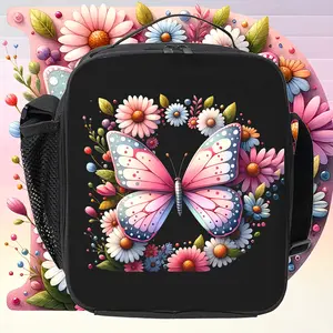 Floral Butterfly 'D' Insulated Lunch Bag – Perfect for School Days and Women's Work Lunches, Keeping Meals Fresh in Style