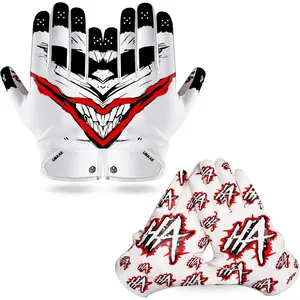 Football Gloves Ball Feel Sensation Youth Football Gloves for Ages 8-12 - Red Design with White Stripes, Suitable for Adult and Youth Sizes