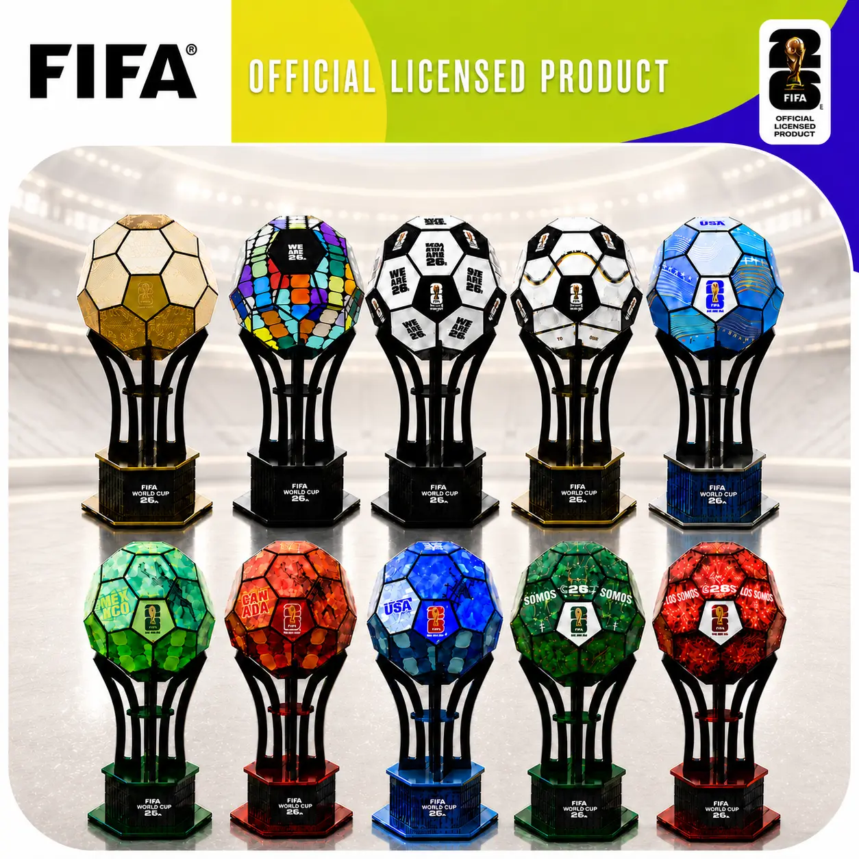 FIFA World Cup 2026 Officially Licensed 3D Wooden Soccer Ball Puzzle, 165-Piece DIY Assembly Model Kit, Soccer Collectible Desk Decor for Home Office Bar Shelf, Gift for Soccer Fans -Golden Mascots campingessentials