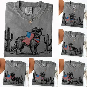 Comfort Colors Patriotic Dog Cowboy Shirt, 50+ Dog Breeds, 4th of July Western Tee, USA Flag Dog Lover Shirt, Independence Day Outfit Women Men, White Color