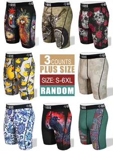 Men's Long Brief Underwear, Stretchy Boxer Briefs, 3-Pack Multi-Color, Halloween Skull Wolf Motorcycle Design, Moisture-Wicking, Anti-Chafing, Quick-Dry, Breathable
