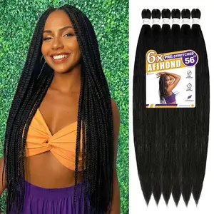 Braiding Hair Pre Stretched - 6x Braids 56 Inch Professional Prestretched Braiding Hair Extensions for Box Braids and Twists (28 In Open 56 In, #1B Natural Black)