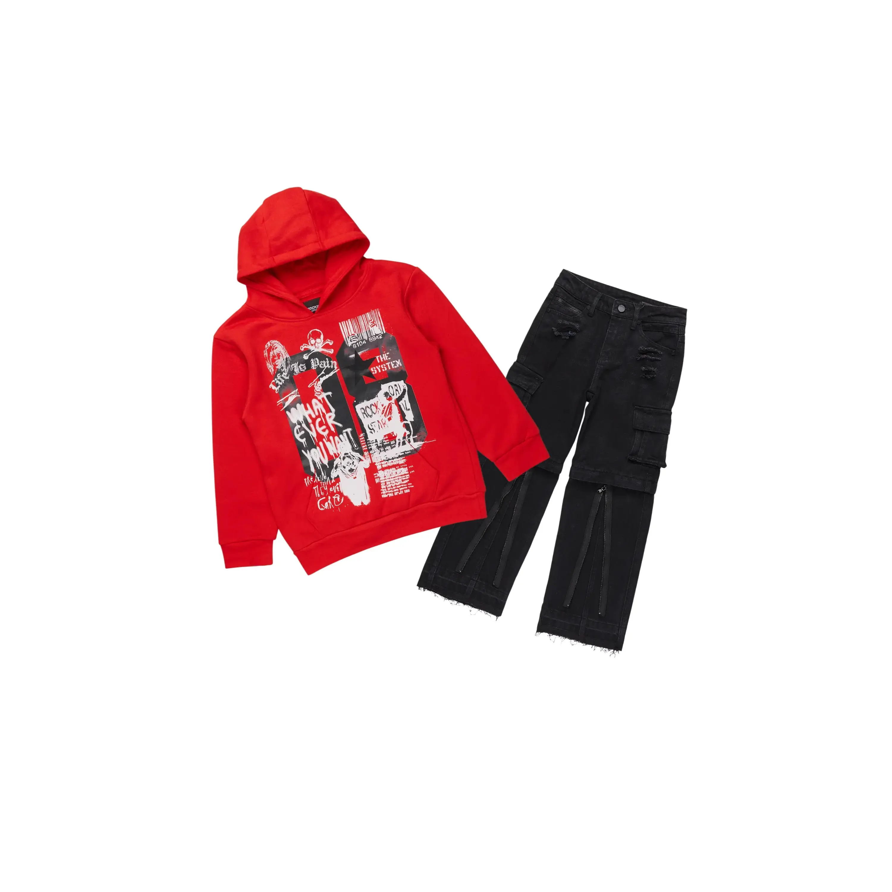 Boys Beau Red/Black Hoodie/Baggy Fit Jean Set