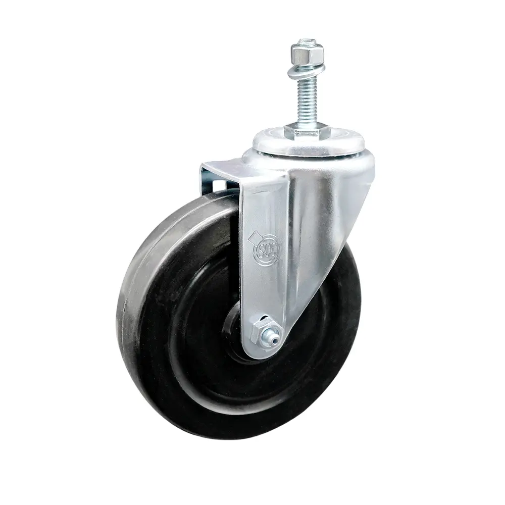 Service Caster SCC-TS20S514-HRS-381615 Hard Rubber Swivel Threaded Stem Caster, Threaded Castors with 5 x 1.25 in. Black Wheel, 0.38 in. Stem