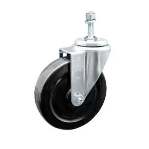 Service Caster SCC-TS20S514-HRS-381615 Hard Rubber Swivel Threaded Stem Caster, Threaded Castors with 5 x 1.25 in. Black Wheel, 0.38 in. Stem