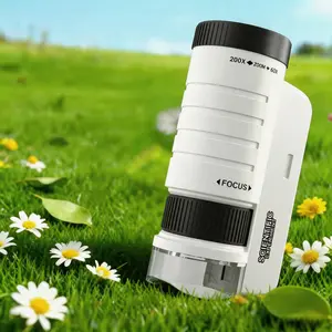 Portable Handheld Microscope,Nature exploration toys for kids,60X-200X Mini Pocket Microscope with LED Light, High Definition Microscope for Preschool Home Study, Visual Learning Tools outdoor adventure