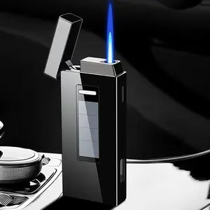 Butane-Filled lighters Lighter, Refillable Windproof Lighter, Black Ice and Gold, Gift Box, Men's (Black)