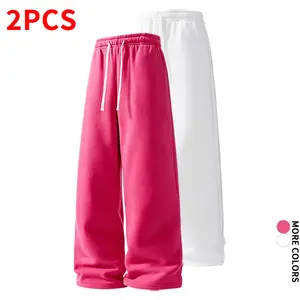 2-Pack Drapey Wide-Leg Sweatpants – Loose Drawstring, Relaxed Style Long Pants, Casual Sportswear for Multiple Activities