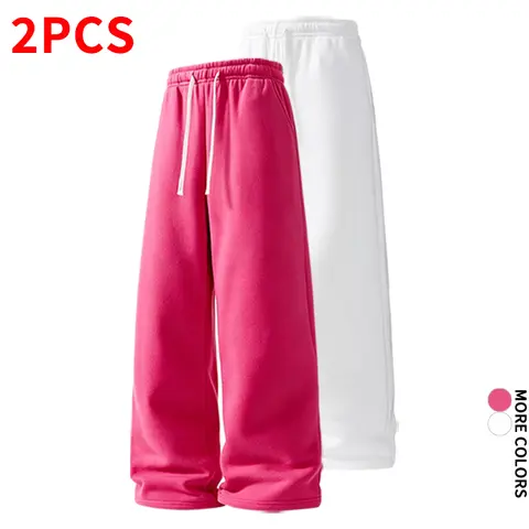 Men's 2-Pack Baggy Drop Crotch Wide Leg Comfy Sweatpants - Drawstring Casual Sportswear Bottoms, Active Athletic Pants, Easy Mix-Match Men's Clothing, Suitable for Daily Use, Father’s Day Gift