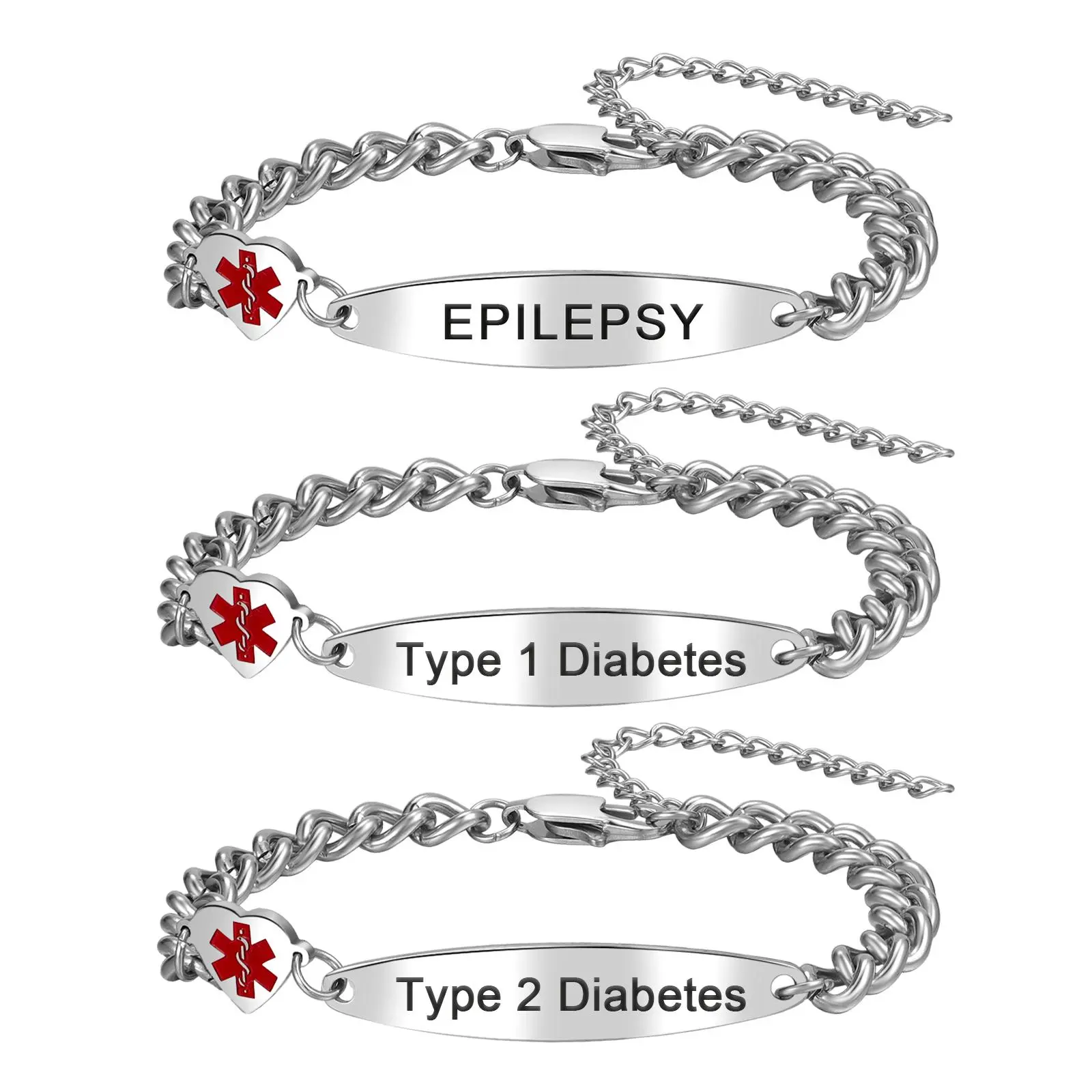 OIDEA Women’s Stainless Steel Heart Design Medical Alert ID Bracelet - Cuban Link, Adjustable Emergency Alert Bracelet for Diabetes, Epilepsy, Heart Design Bracelet summerwins