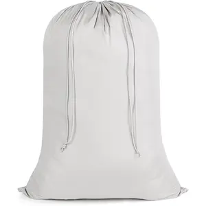 Laundry Bags Large, Nylon Travel Laundry Bag with Drawstring for Dirty Clothes, 28" x 40" Sleeping Bag Sack, Basket Hamper Liner, Grey