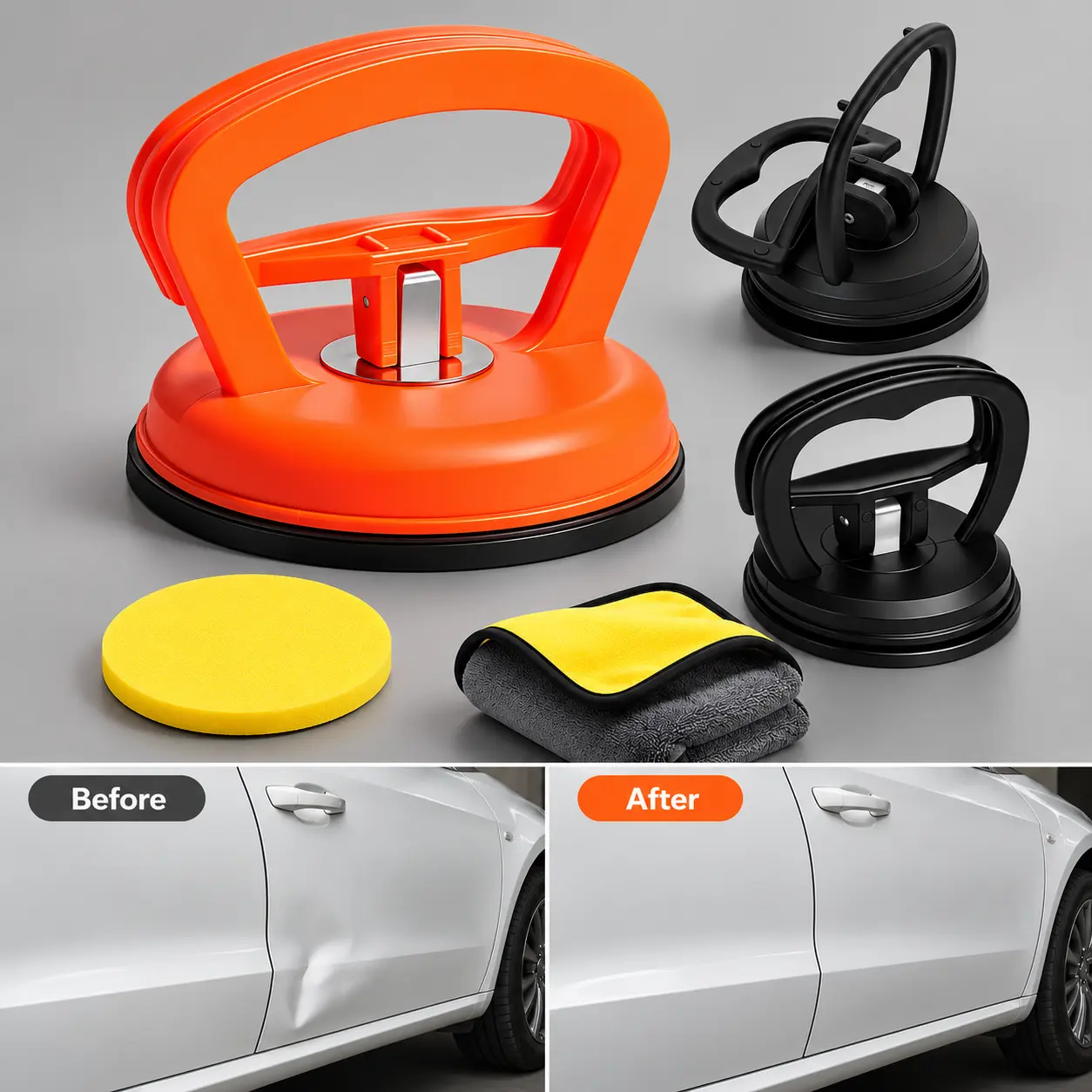 3 PCS Car Dent Puller Kit, Paintless Dent Removal Tools with Suction Cups for Auto Body Panels, No Glue Required