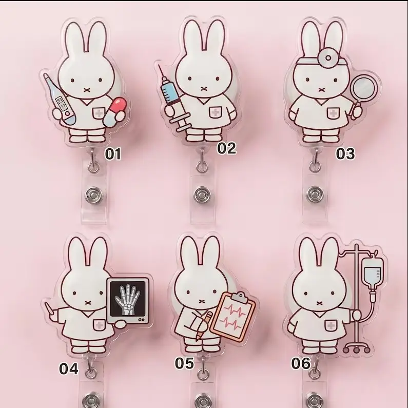 Rabbit Nurse Badge Reel, Cute Bunny RN Badge Holder, Acrylic Medical ID Clip, CNA Healthcare Worker Gift, Kawaii Nurse Reel