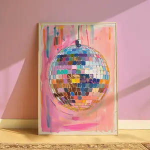 Hand Drawn Disco Ball Painting Printable Wall Art For Home Decor Pink Disco Ball Poster Aesthetic Printable Art