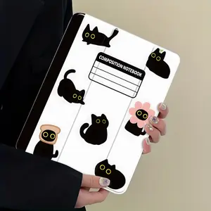 Cute Black Cat Notebook Tablet Protector, Funny Aesthetic Case, Auto Sleep/Wake, Anti-Drop & Anti-Scratch, Transparent Hard Back, Compatible 7.9/8.3/10.2/11/12.9/13 Inch, Shockproof Cover for Office, Great Gift For Friends