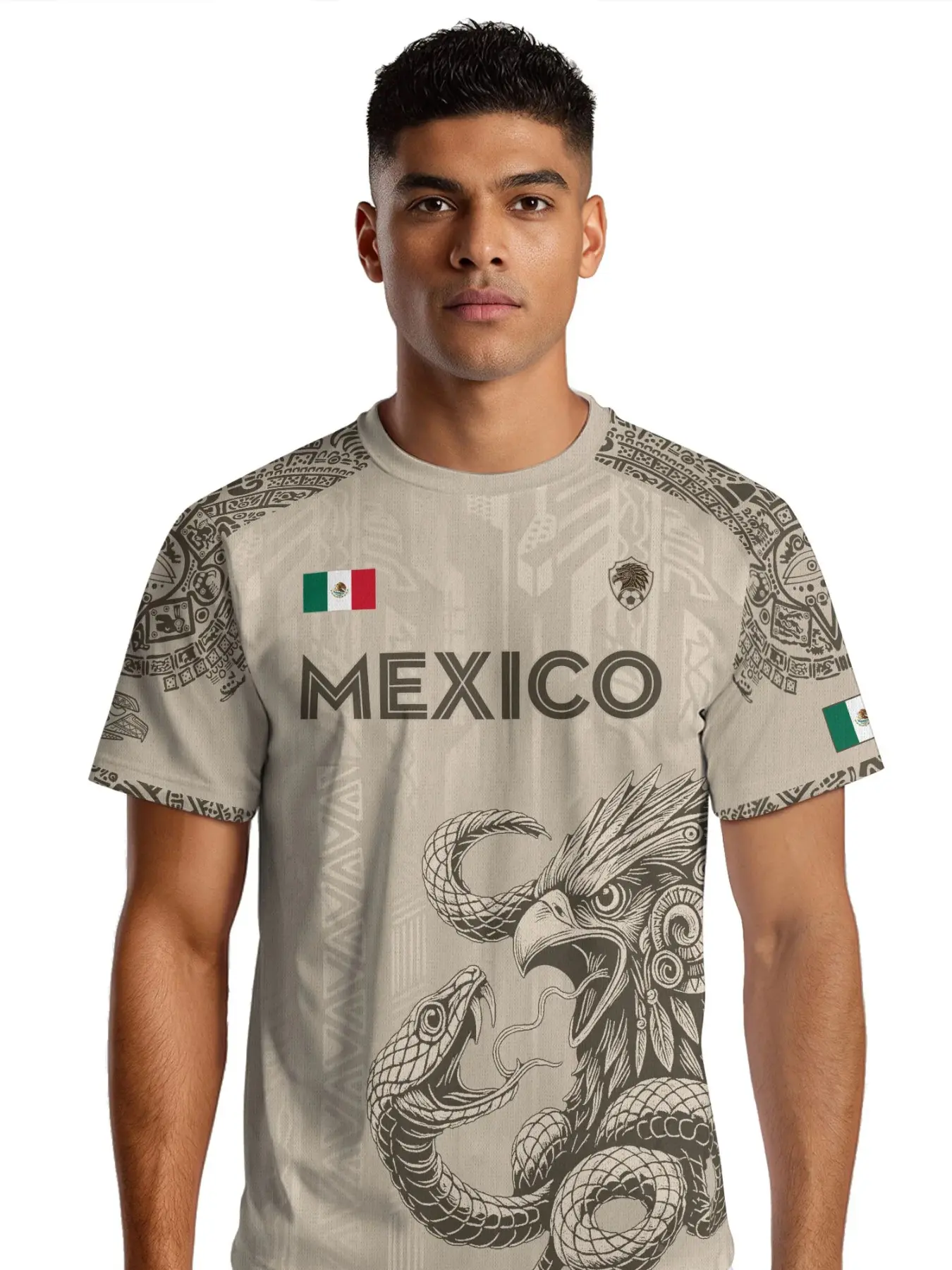 Mexico Aztec Eagle Heritage Soccer Jersey, All Over Print, Casual Style Fitted Tee for All Seasons, Unique Animal and Tribal Print
