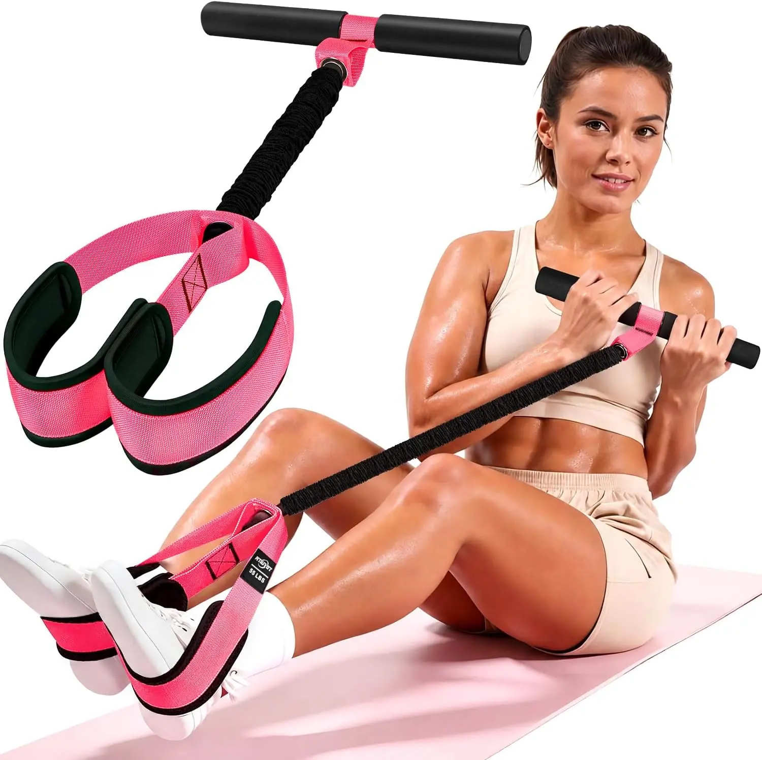 Upgraded Anti-Snap Pedal Resistance Band with Handles - Multifunctional Full Body Workout Bands for Women, Ab Waist Arm Leg Toning, Sit Up, Yoga Pilates, Portable Home & Outdoor Gym Fitness Equipment boxing tpe material ankle