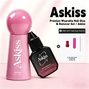 ASKISS Nail Gel Glue (10ml) and Remover (20ml) Set - Strong Adhesive for Acrylic Tips & Fake Nails, 10s Quick Dry, No UV Lamp, Professional DIY Manicure Essentials