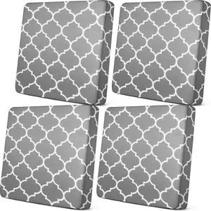 4 Pcs Waterproof Cushion Covers for Furniture Stretch Couch Cushion Covers Moroccan Pattern Chair Seat Sofa Slipcovers Soft Flexibility Protector(Gray)