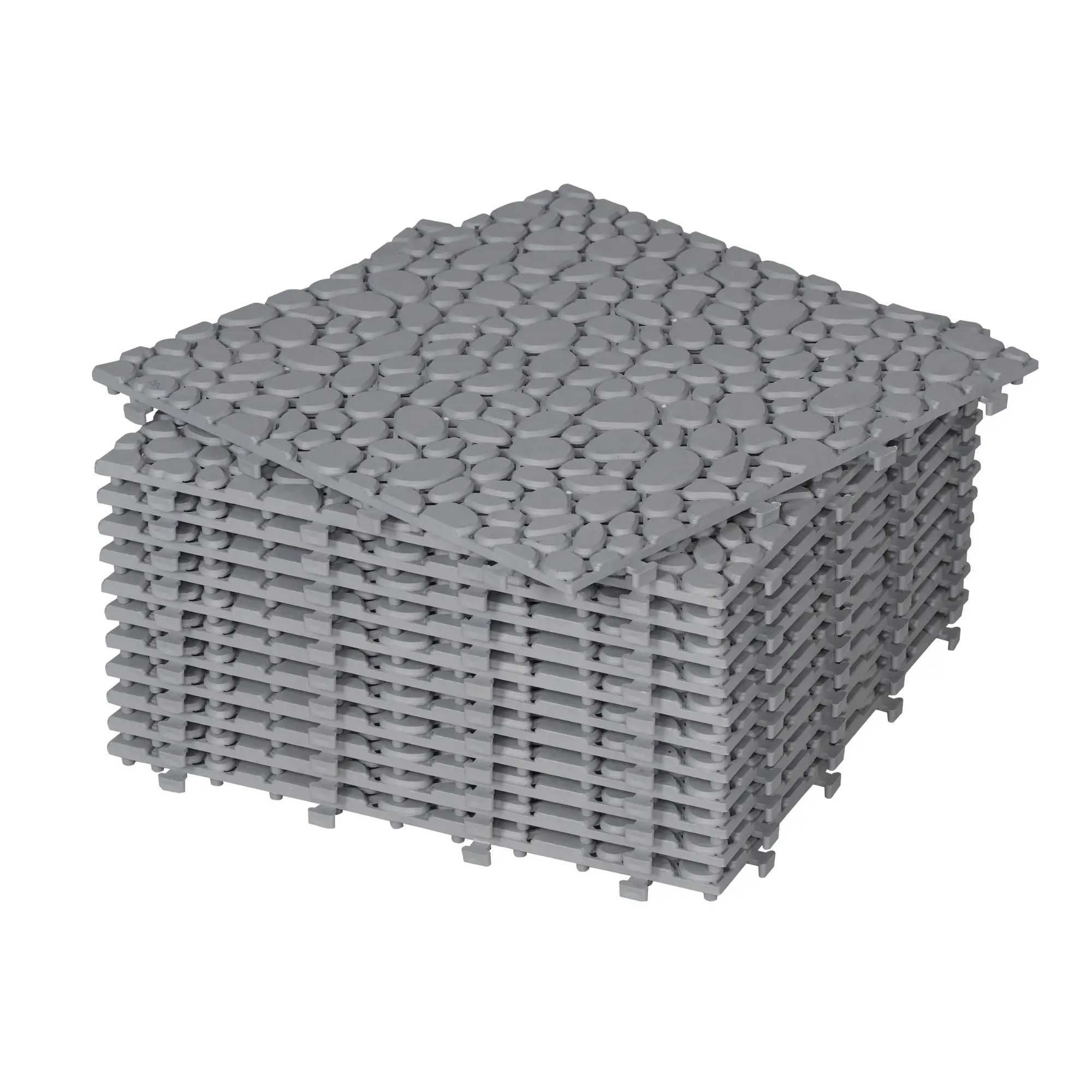 Pack of 12 Plastic Interlocking Deck Tiles - 12x12 In Gray Pebble Stone Pattern, Waterproof Anti-slip, 440 LBS Weight Capacity, Durable Outdoor Flooring for Patio/Balcony, Easy to Clean, Customizable & Versatile Usage, Durability, Patio Tiles, High-Streng