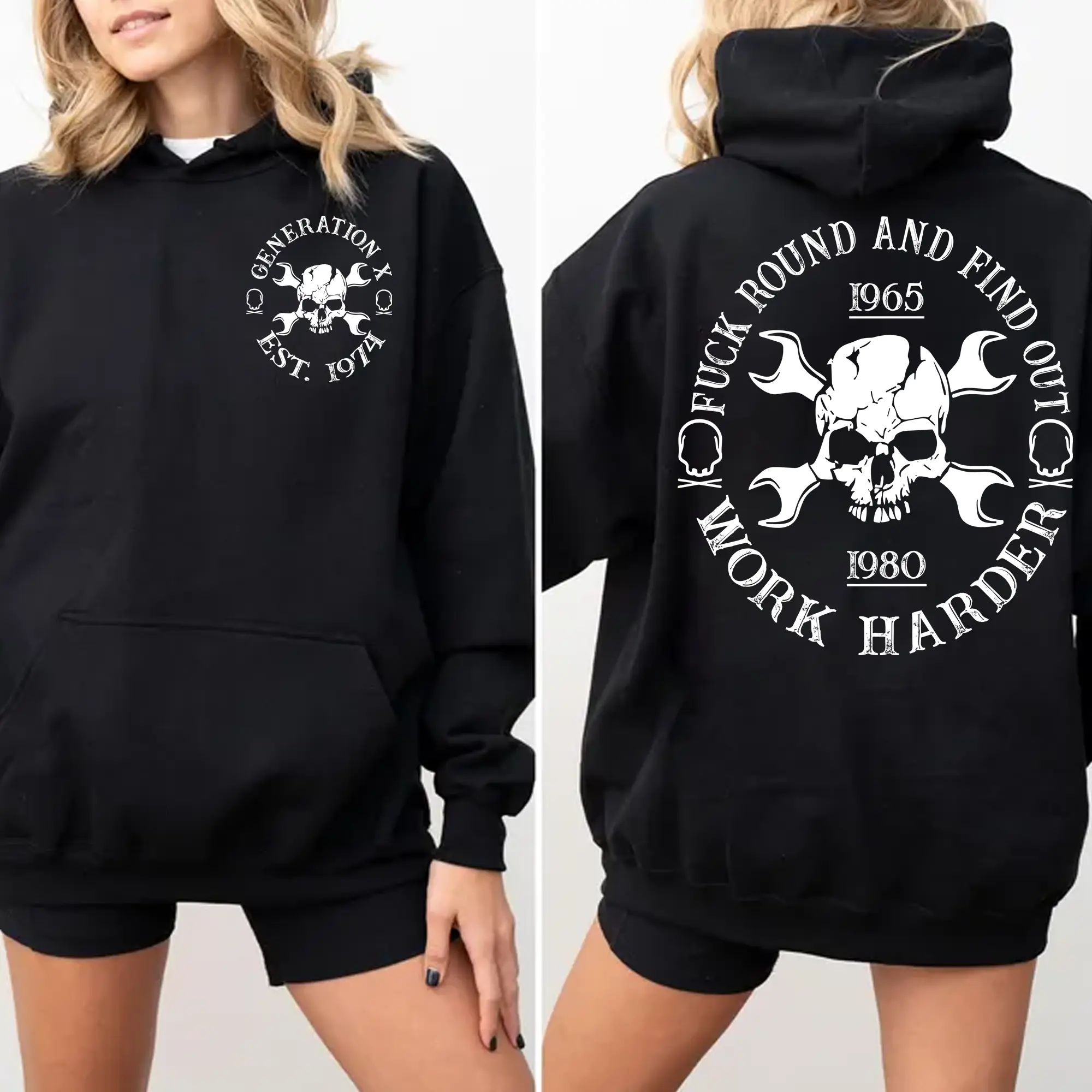 Custom Year Generation X Hoodie New Version, The FAFO Generation Hoodie, Raised on Hose Water and Neglect, 100% Cotton, Two-Sided Design Menswear