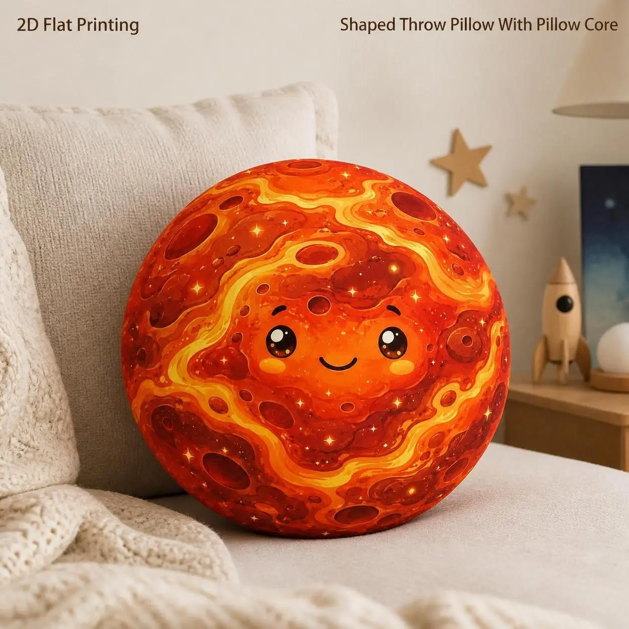 Lava Planet 2D Flat Printing Shaped Stuffed Throw Pillow Decorative Cushion Pillow Fire Craters Stars Space Decor Bedroom Adults Birthday