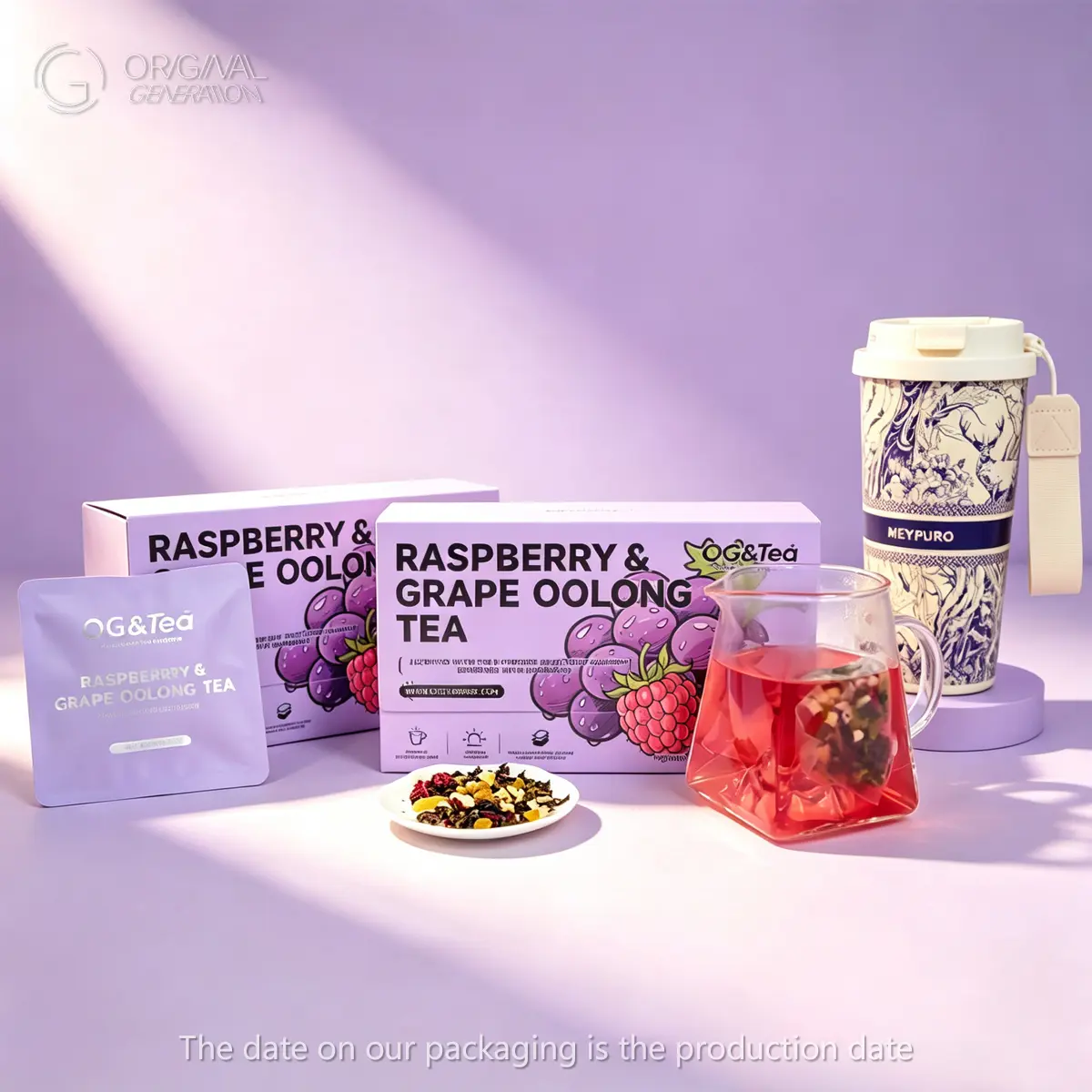 Bogo Raspberry Grape Oolong Tea 2 Cartons (70g 7g×10packs) ×2 With Forest Thermos Grape Oolong Tea Snow Pear Apple Raspberry Strawberry