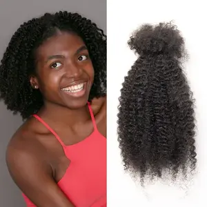 Exyhair Afro Kinky Curly Human Hair Bulk 14 Inches Natural Black for Micro Locs Twists Braids & Repair Locs Stylish Volume Enhancer