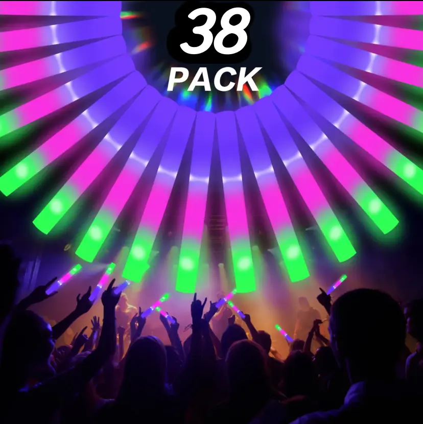 100 PCS LED Foam Glow Sticks, Glow Sticks Bulk Party PackWith 3 Modes Colorful Flashing, Glow In The Dark PartySupplies, Light Up Foam Sticks For Wedding, July 4th,Birthday, Raves, Concert Goodie Bag Stuffers Gifts