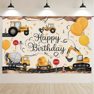 Party Banner 1pc, Construction Theme Birthday Background Decoration Background Photo Props, Polyester Banner Decor, Home Decor, Room Decor, Wall Decor, Party Background Decor, Party Decor/supplies/gifts Decorative B