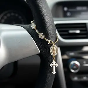 Car Steering Wheel Prayer Beads Religious Car Accessories, Cross Hanging Decorations for Men and Women, Automotive Ornament, Car Interior Decor, Car Trinkets