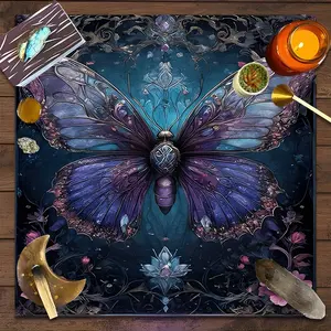 Mystical Floral Colorful Butterfly Design Square Tarot Tablecloth, Witchy home decor Altar Cloth Multiple Sizes Polyester Fabric, Easy to Clean and Maintain Decorative Divination Cloth for Spreads & Rituals Gift for family and friends Overlay Table Cover