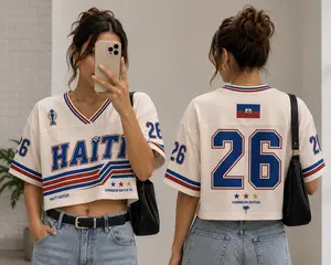 [Custom any Request] Custom Haiti Soccer Crop Top Mesh Jersey Shirt, Retro Football Jersey, Personalized Name & Number Soccer Top, WC 2026 Fan Apparel, Game Day Outfit Gift Jersey, Soccer Fan Gift for Women, Womenswear