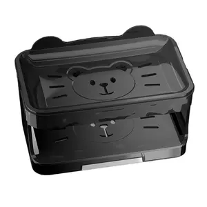 Double-Layer Plastic Soap Dish for Bathroom Kitchen, Durable Bear Design with Drain Holes, Stackable Storage Box, BPA-Free Compact Soap Holder