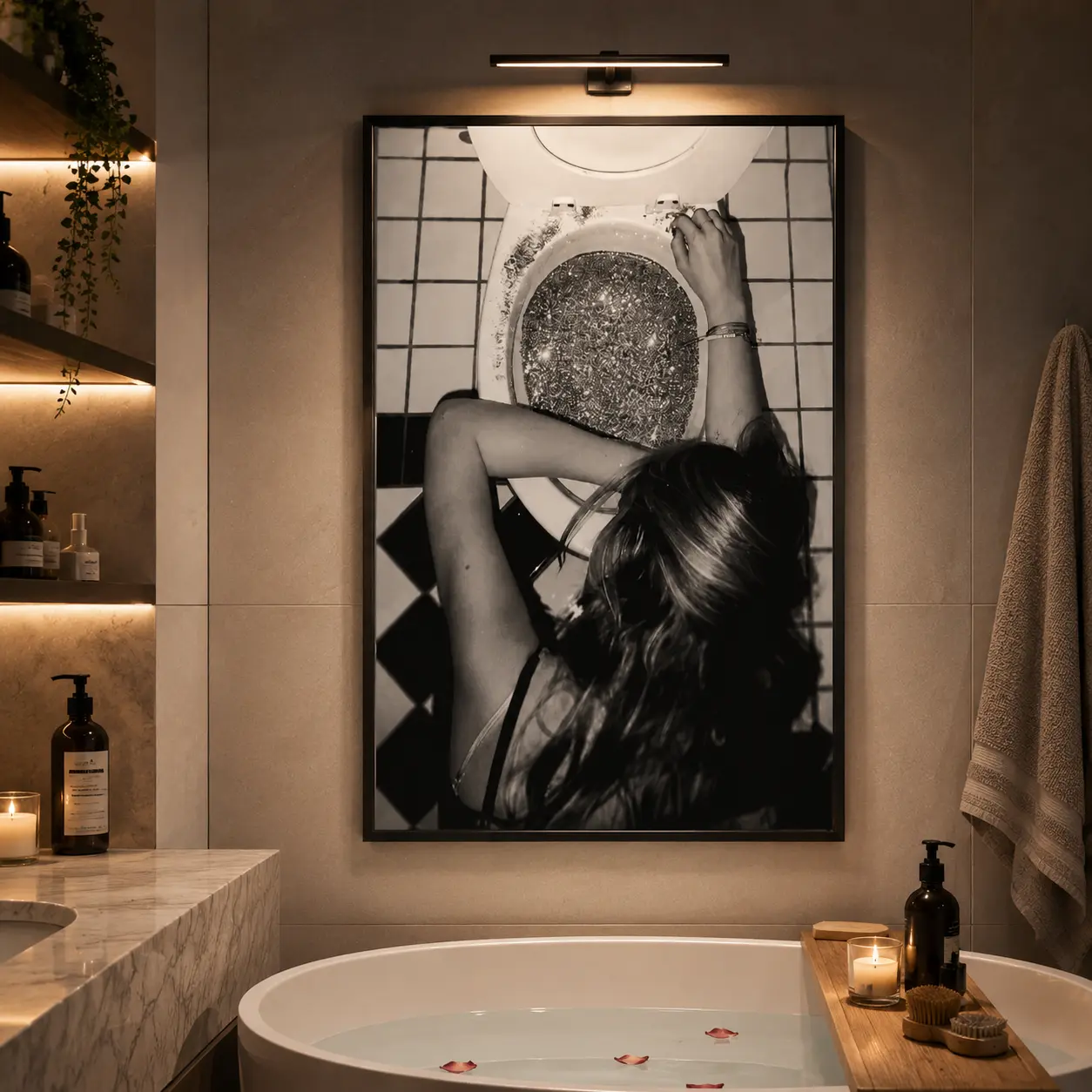 Black and White Funny Framed Wall Art - After the Disco Party Spirit Home Decor, Bathroom Canvas Poster, Teen Girl College Dorm Bedroom Accent, Set of 1