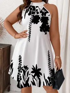 Casual Floral Pattern Halter Loose Short Dress, Plus Size Summer Fashion Home Wear, Comfortable and Stylish for Women