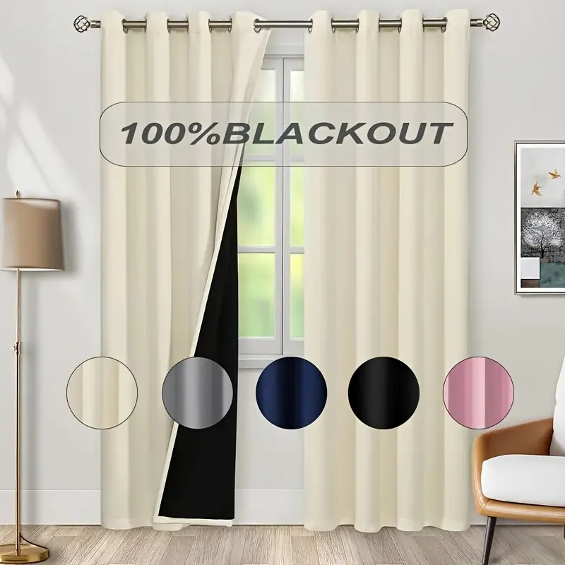 1pc Modern Minimalist 100% Blackout Grommet Top Easy Install Curtain, 1 Panel Multi-Color Solid Drape for Urban Apartment & Home Office Decor Privacy Grommet Curtains