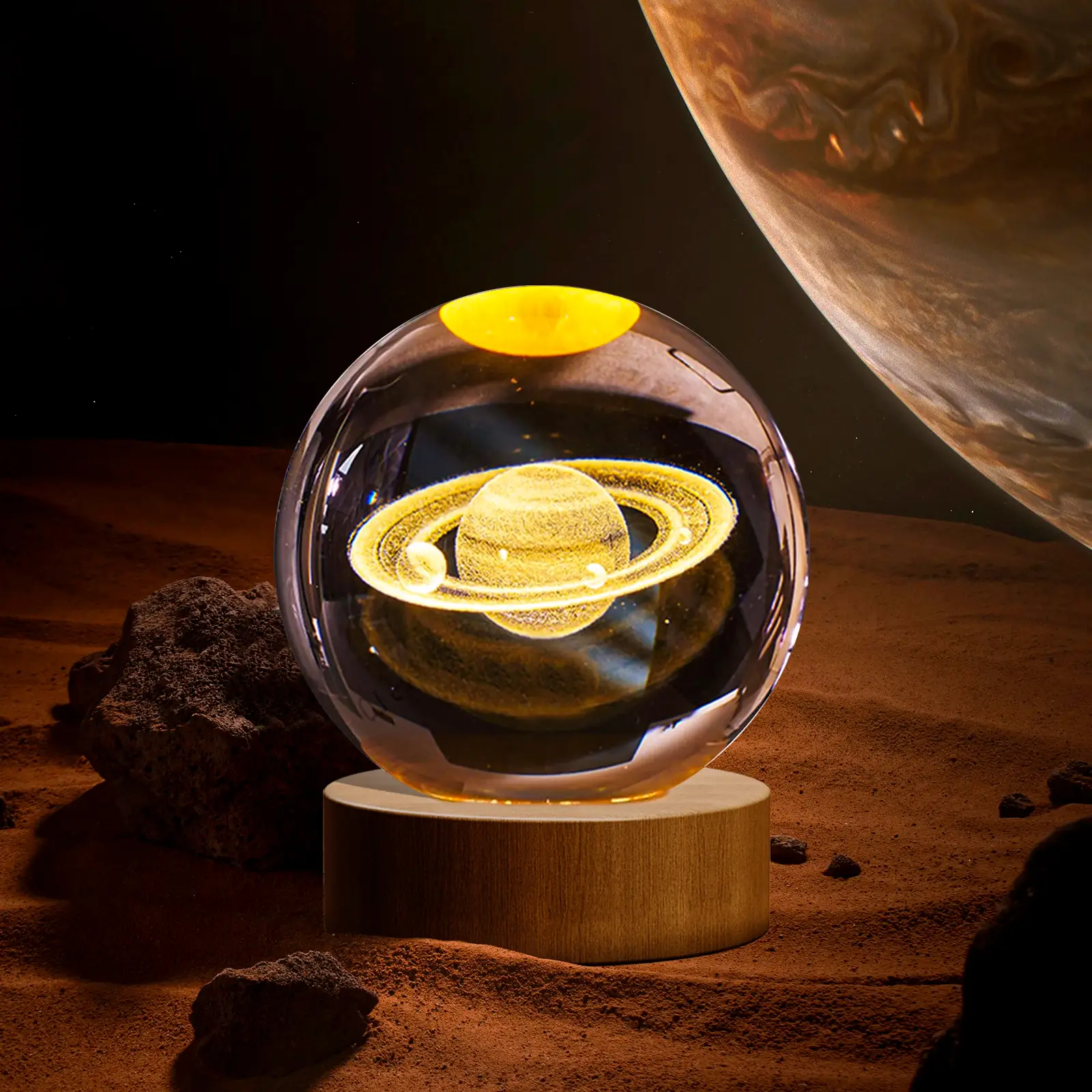 KORSMALL Saturn Night Light Glass Globe Desk LED Lamp Astrophile Gift for Valentine's Day Mother's Day Father's Day