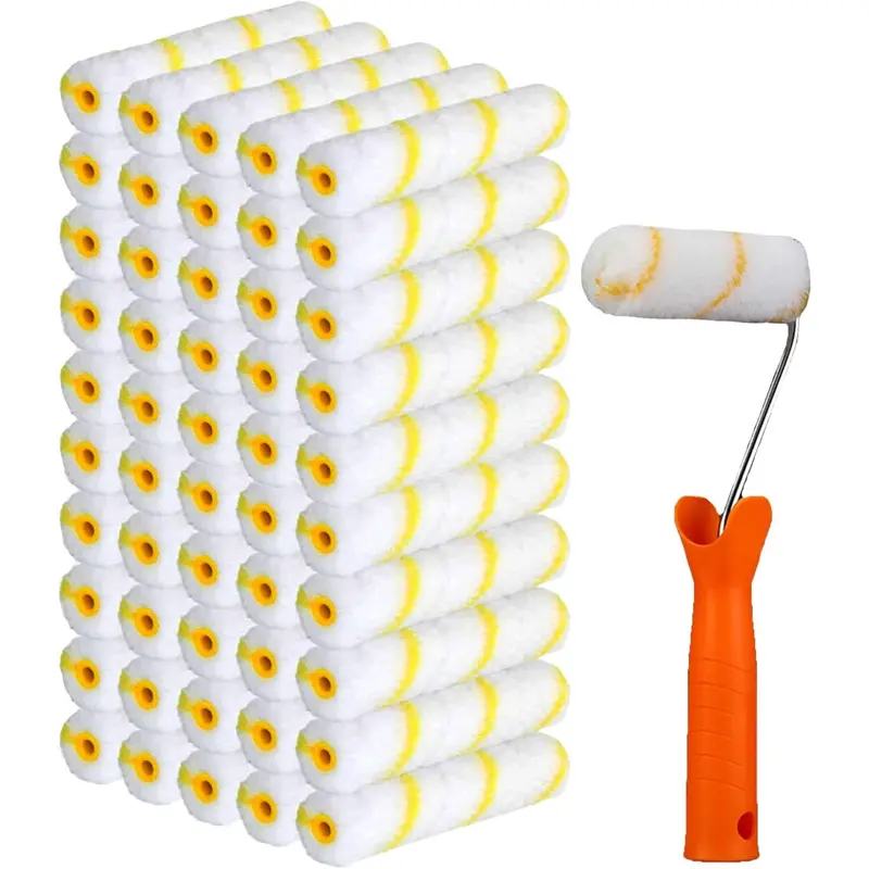 100 count 4 Inch Roller Covers Small Roller Nap with Roller Frame Kit Mini Rollers for House Painting Wall Painting Tools