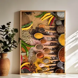 A Colorful Array of Spices Wall Art Vintage Black and White Art Posters Funky Aesthetic Canvas Prints Retro Bar Cart Decor for Bar Bedroom