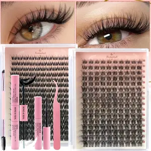 160PS D-Curl Invisible Thin Band Lash Clusters Kit Wispy Natural Cluster   Kit  Lash  Kit D Curl 9-16MM  Clusters Volume Individual Lashes Kit With Bond&Seal,Lash Remover voluminous look, Cosmetic Makeup Tool Makeup Brush Set, Mascara Brush,  Eyelashes