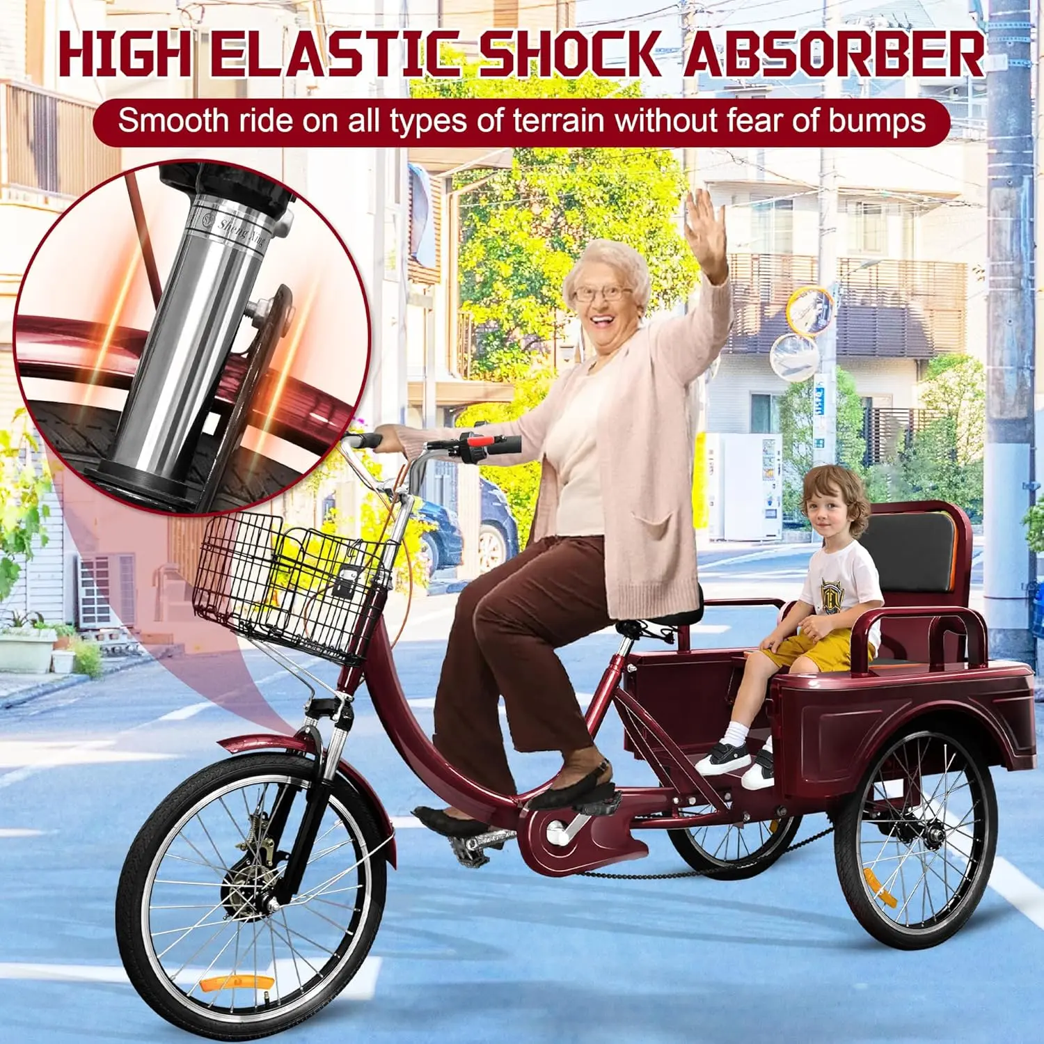MOOITZ Adult Tricycle, 20 Inch 3-Wheel Bikes Carrying Passengers and Cargo,  Trike for Adults with Front Baskets for Women, Seniors, Men, Low  Step-Through Cruiser Bike for Cycling, Outing, Picnic, Red - TikTok