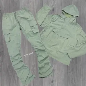 Rebel - NYLON Stacked & Anorak Pullover Jacket - SET - Sage - 522422