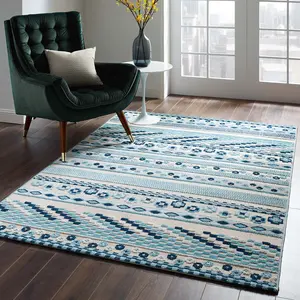 Modway Reflect Cadhla Vintage Abstract Geometric Lattice 5x8 Indoor and Outdoor Area Rug in Ivory and Blue