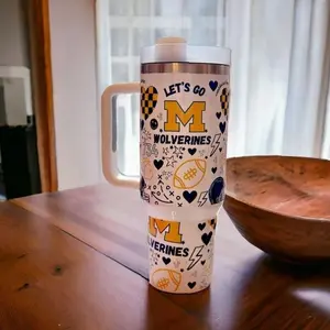 Trending Exclusive Michigan Football 40oz Tumbler - 2 styles of tumbler, With handle and straw, touchdown tumbler, College tumbler, football - High Quality - Popular Choice
