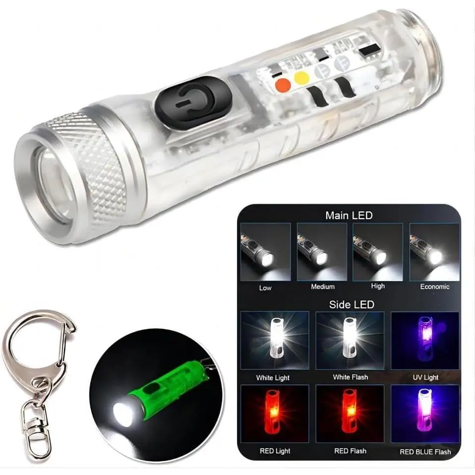 Red Stainless Steel LED Keychain Torch - USB-C Rechargeable, Instant On, Lock Mode, 400 Lumens White Light, Mini EDC, 10 Modes, Micro USB Cable, Magnetic, Batteries Included, Ideal for Camping Emergencies, Led Light, Mini Sized Products