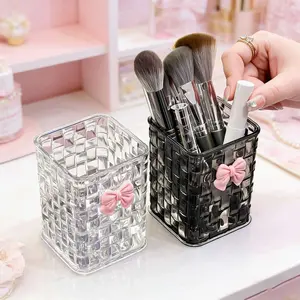 2026 New Bowknot Design Cosmetic Storage Box, Lightweight Luxury Elegant Rattan Desktop Organizer, Transparent Acrylic Container, Multi-Functional Tray, Makeup Box Organizer