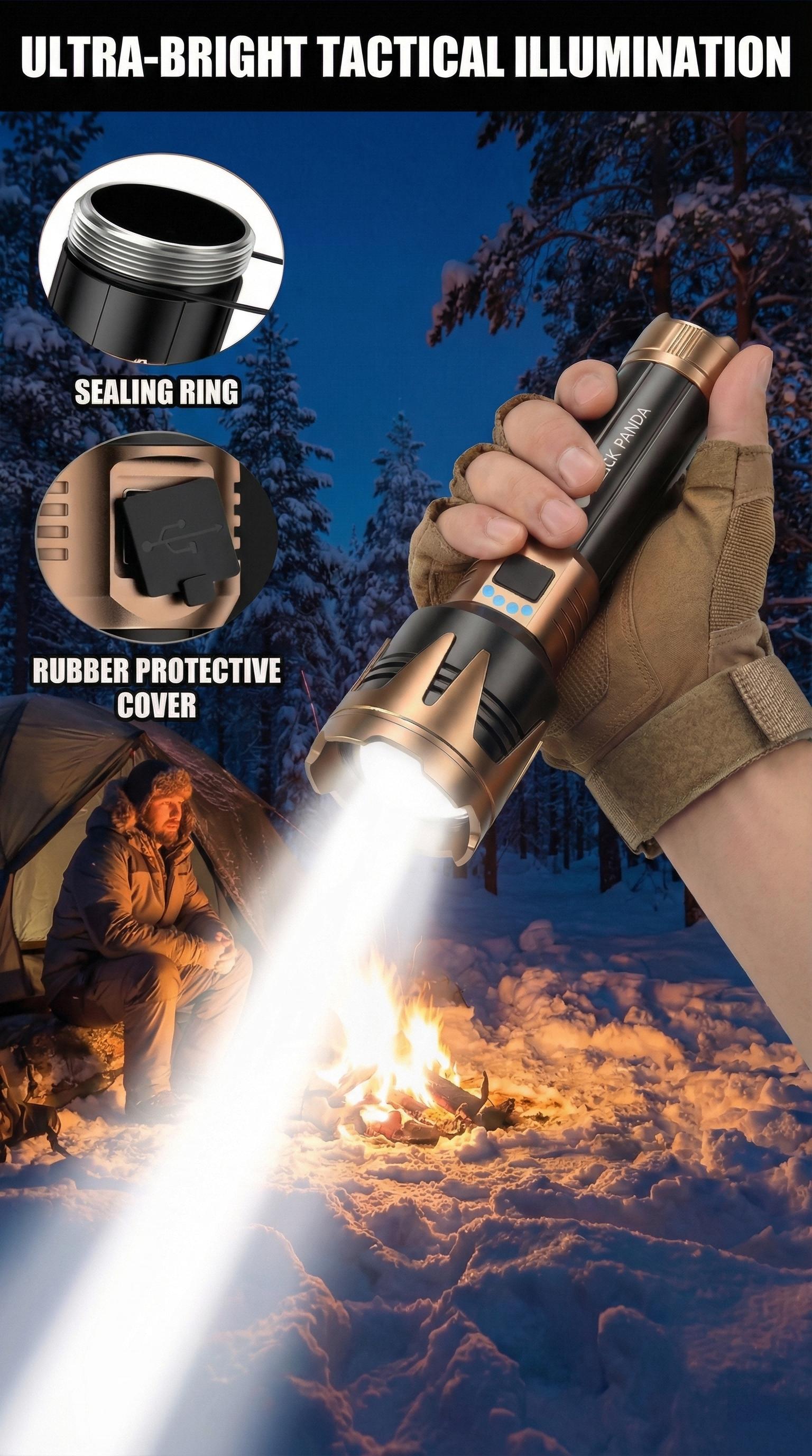 BlackPanda Viral Super Bright LED Flashlight Rechargeable, water resistant, High Lumens Torch Light for Camping & Emergency